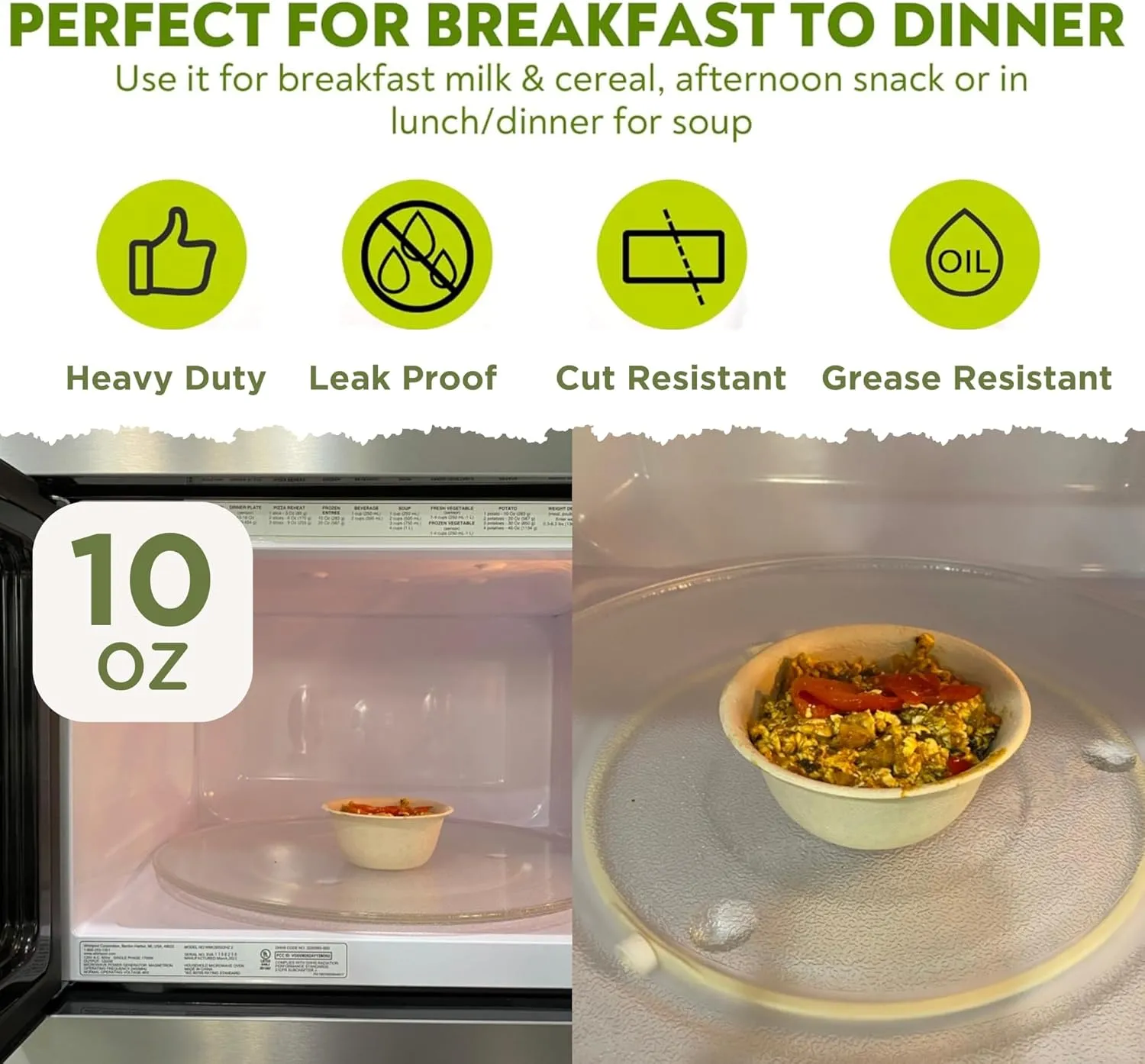 10 oz Paper Bowls (100 Pack) Disposable Bamboo Bowls - Small, Heavy Duty, Microwavable Oven Safe - Perfect for Snacks, Ice Cream, Hot Soups & Party Fun - Eco-Friendly, Leak-Proof