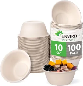10 oz Paper Bowls (100 Pack) Disposable Bamboo Bowls - Small, Heavy Duty, Microwavable Oven Safe - Perfect for Snacks, Ice Cream, Hot Soups & Party Fun - Eco-Friendly, Leak-Proof