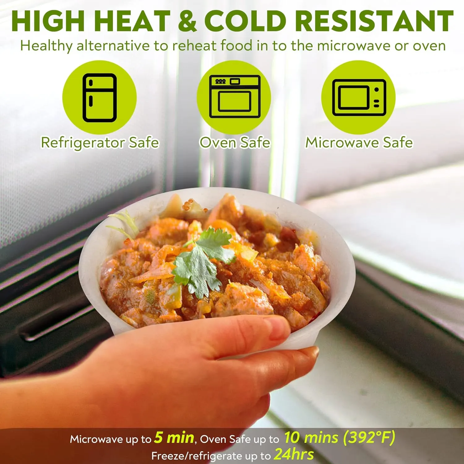 10 oz Paper Bowls (100 Pack) Disposable Bamboo Bowls - Small, Heavy Duty, Microwavable Oven Safe - Perfect for Snacks, Ice Cream, Hot Soups & Party Fun - Eco-Friendly, Leak-Proof