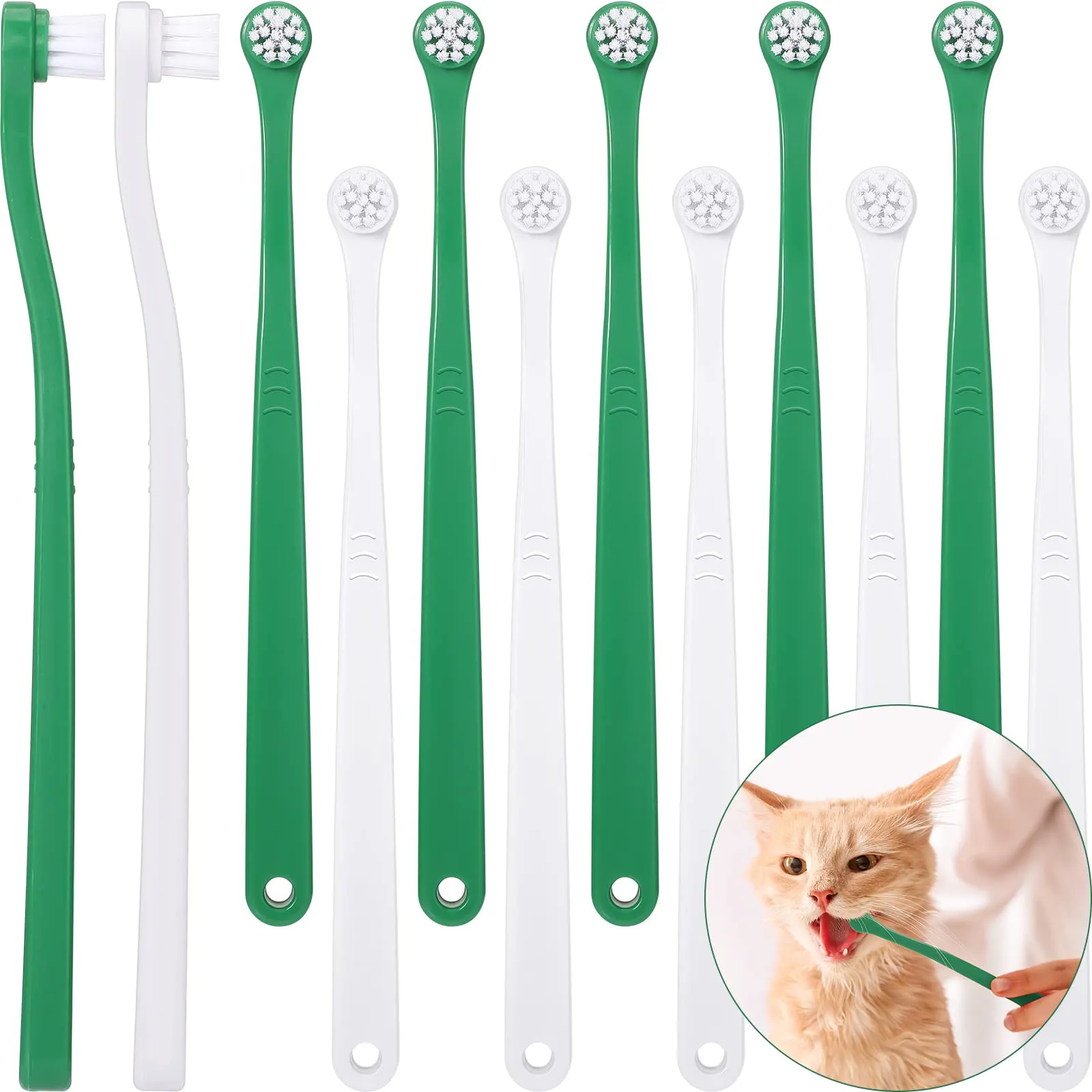 12 Pcs Small Dog Toothbrush Mini Head Cat Toothbrush Soft Bristles Dog Tooth Brush Gentle Pet Toothbrush Long Handle Tooth Brush for Puppy Cats Large and Small Dog Dental Care, 2 Colors