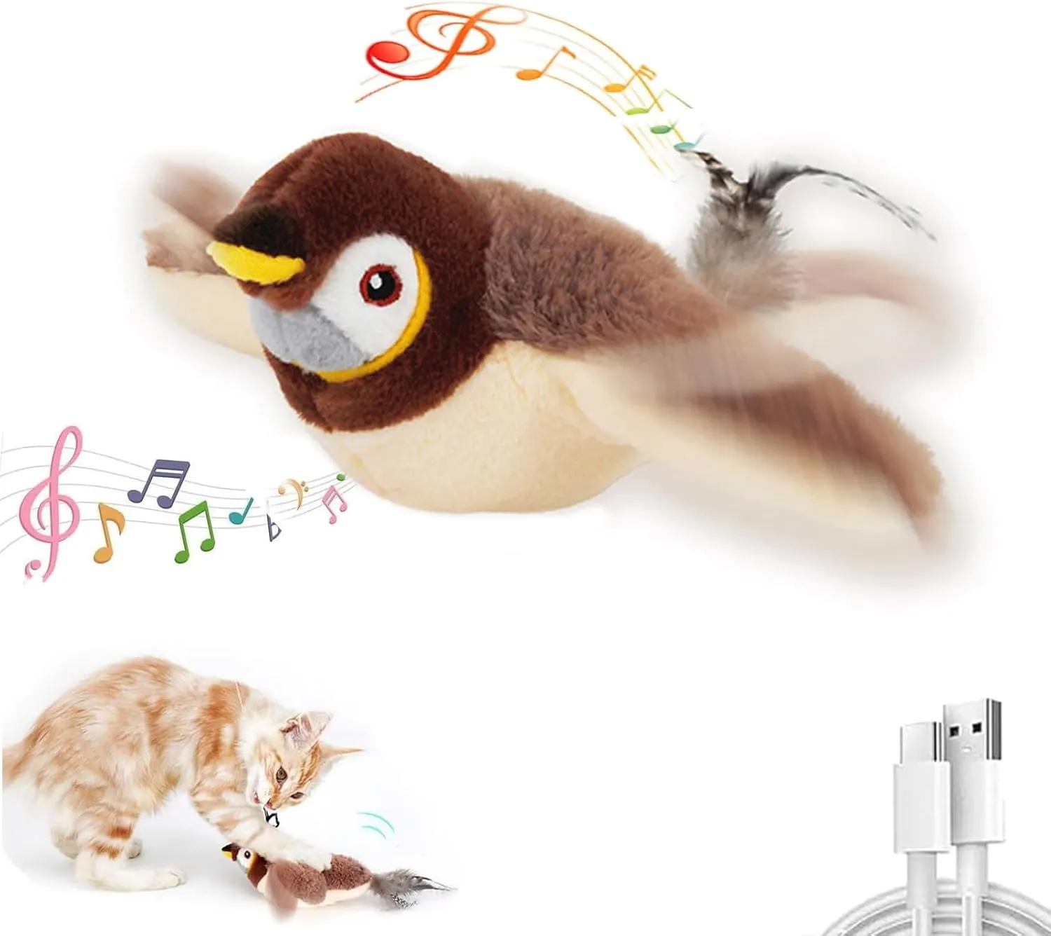 2025 Flying Bird Cat Toy, Interactive Chirping Bird Catnip Toy Flapping Wings for Adult Cats or Small Dogs