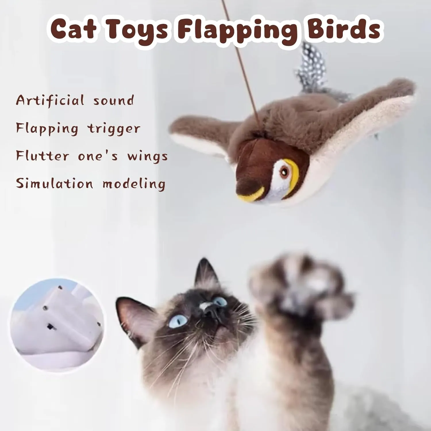 2025 Flying Bird Cat Toy, Interactive Chirping Bird Catnip Toy Flapping Wings for Adult Cats or Small Dogs
