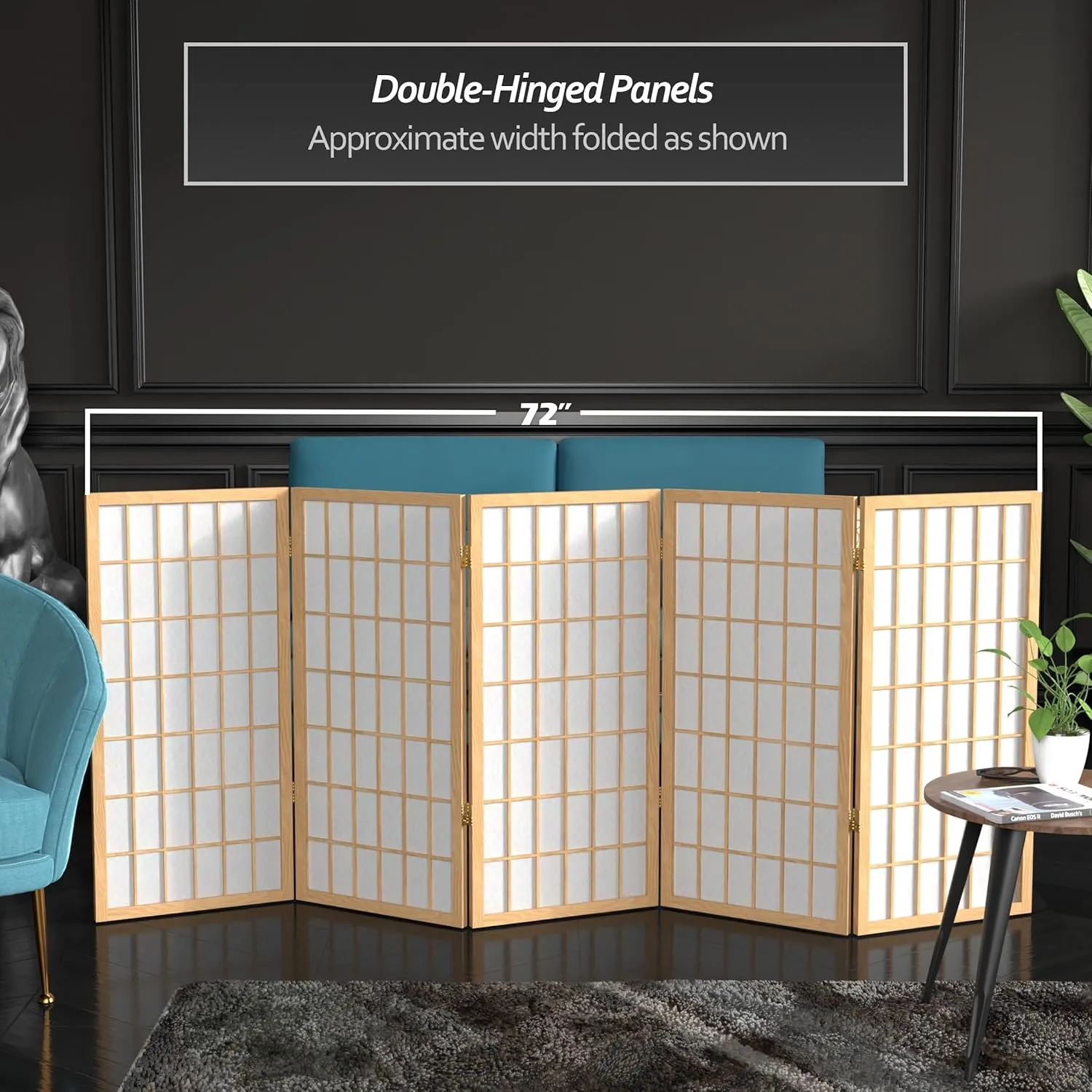 3 ft. Short Window Pane Shoji Screen - Natural - 5 Panels