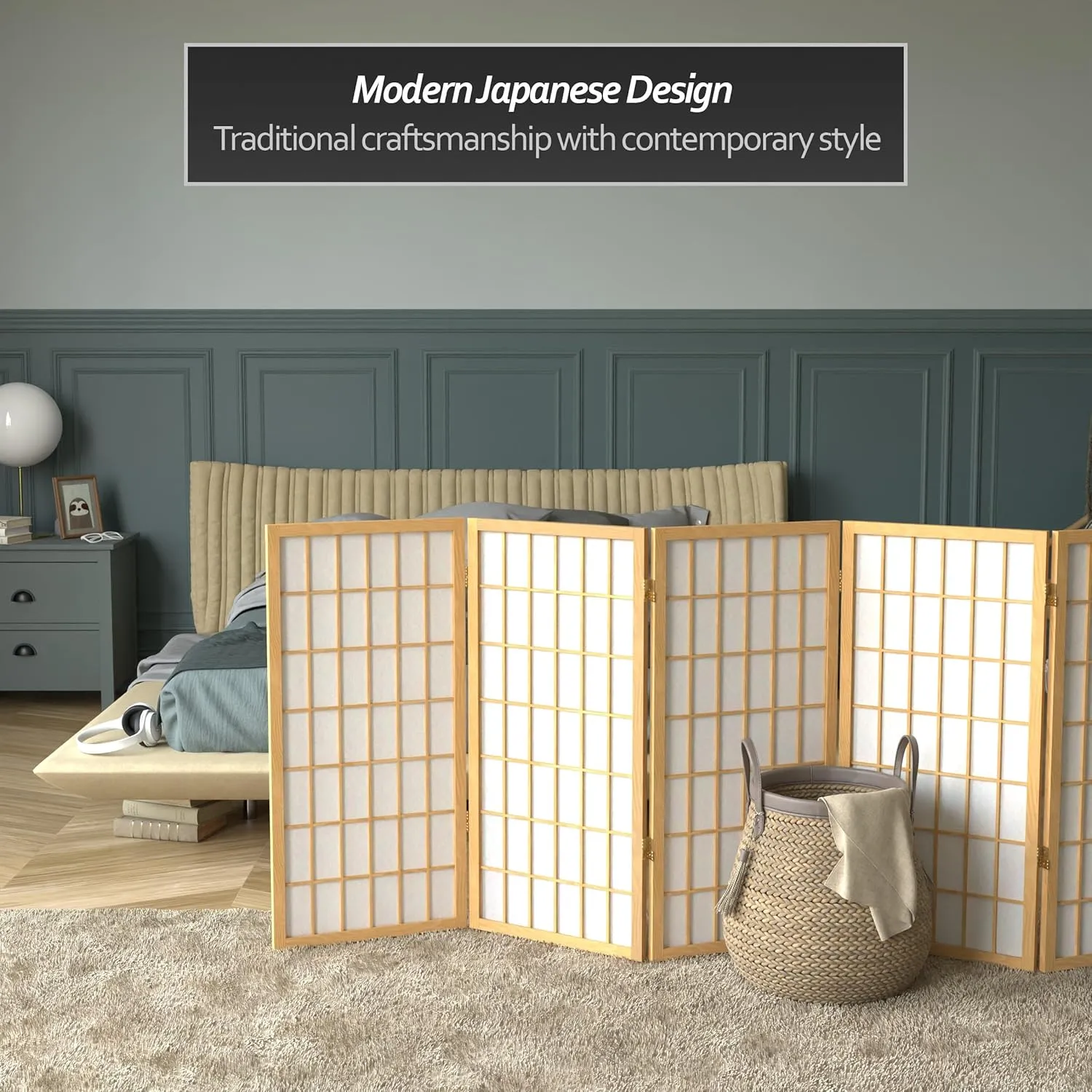 3 ft. Short Window Pane Shoji Screen - Natural - 5 Panels