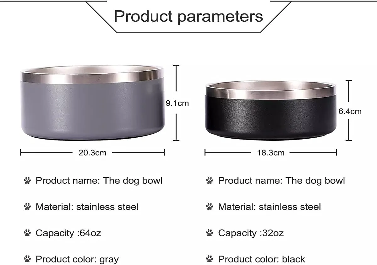 32oz 64oz Stainless Steel Double Wall Dog Bowls,BPA Free Non-Slip Pet Dishes,Cat Food&Water Bowl with Rubber Base(32oz, White)