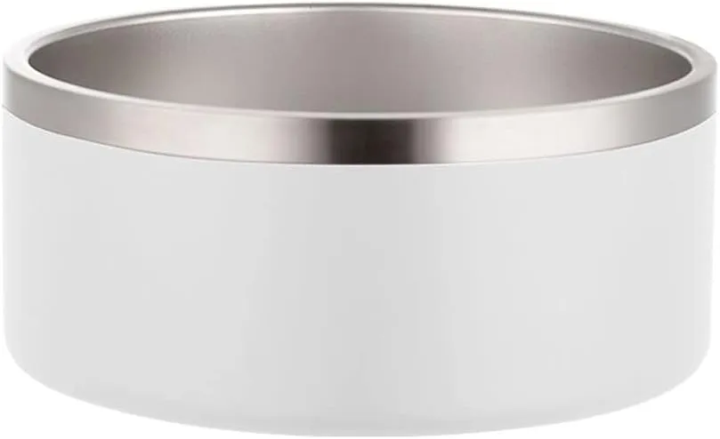 32oz 64oz Stainless Steel Double Wall Dog Bowls,BPA Free Non-Slip Pet Dishes,Cat Food&Water Bowl with Rubber Base(32oz, White)