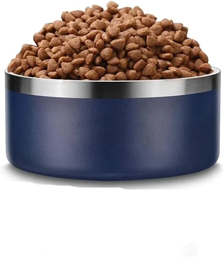 32oz 64oz Stainless Steel Double Wall Dog Bowls,BPA Free Non-Slip Pet Dishes,Cat Food&Water Bowl with Rubber Base(32oz, White)