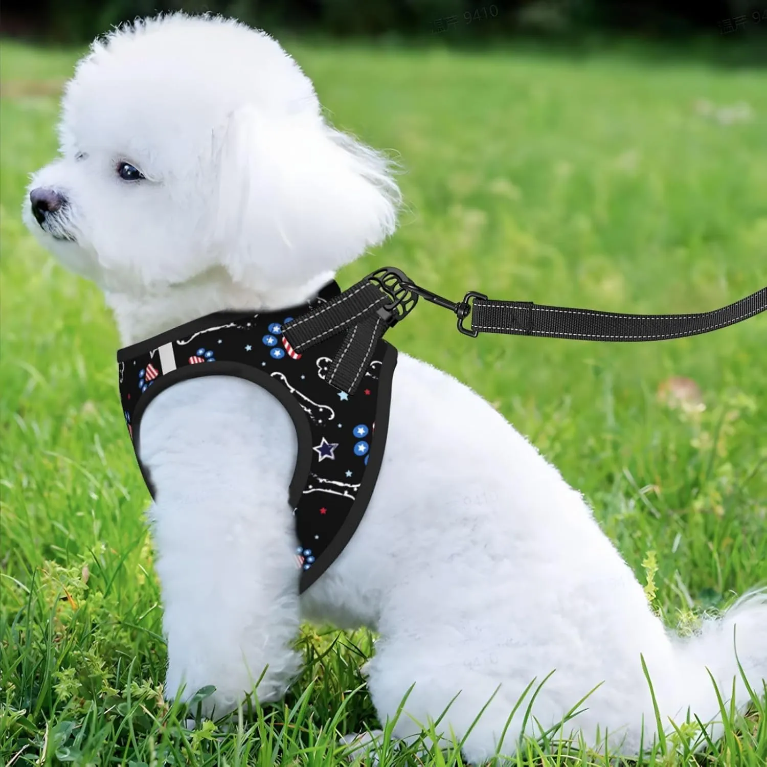 4th July with Paw Print No Pull Dog Harness and Leash Set, Cute Reflective Adjustable Vest for Small Dogs,Breathable Mesh Puppy Harness for Walking Hiking,Medium
