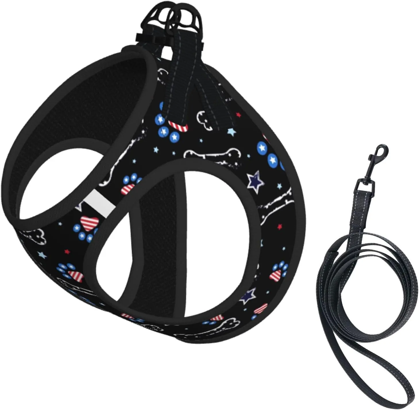 4th July with Paw Print No Pull Dog Harness and Leash Set, Cute Reflective Adjustable Vest for Small Dogs,Breathable Mesh Puppy Harness for Walking Hiking,Medium