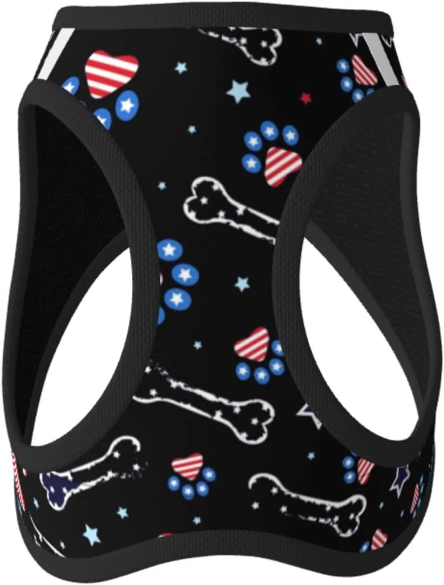 4th July with Paw Print No Pull Dog Harness and Leash Set, Cute Reflective Adjustable Vest for Small Dogs,Breathable Mesh Puppy Harness for Walking Hiking,Medium