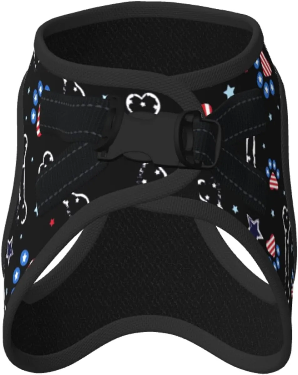 4th July with Paw Print No Pull Dog Harness and Leash Set, Cute Reflective Adjustable Vest for Small Dogs,Breathable Mesh Puppy Harness for Walking Hiking,Medium