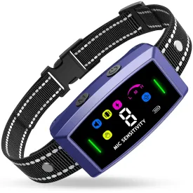 AI Auto Dog Bark Collar Sets for Large Small Medium Dogs| 2in1 No Shock/Safe Shock Barking Collar with 3 Adjustable Shock Mode |IP68 Waterproof Rechargeable Anti Bark Device (Purple)