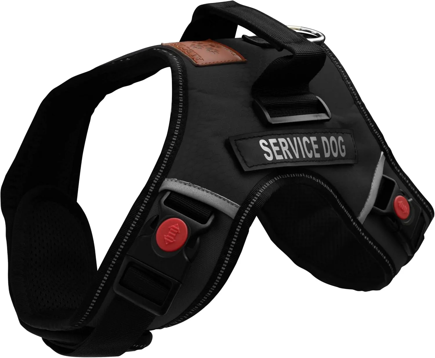 ALBCORP Reflective Service Dog Vest Harness  No-Pull Harness with Handle & Comfy Mesh Padding  Available in Sizes XS-XL with 2 Removable Hook & Loop Service Dog Patches,Extra Small, Black