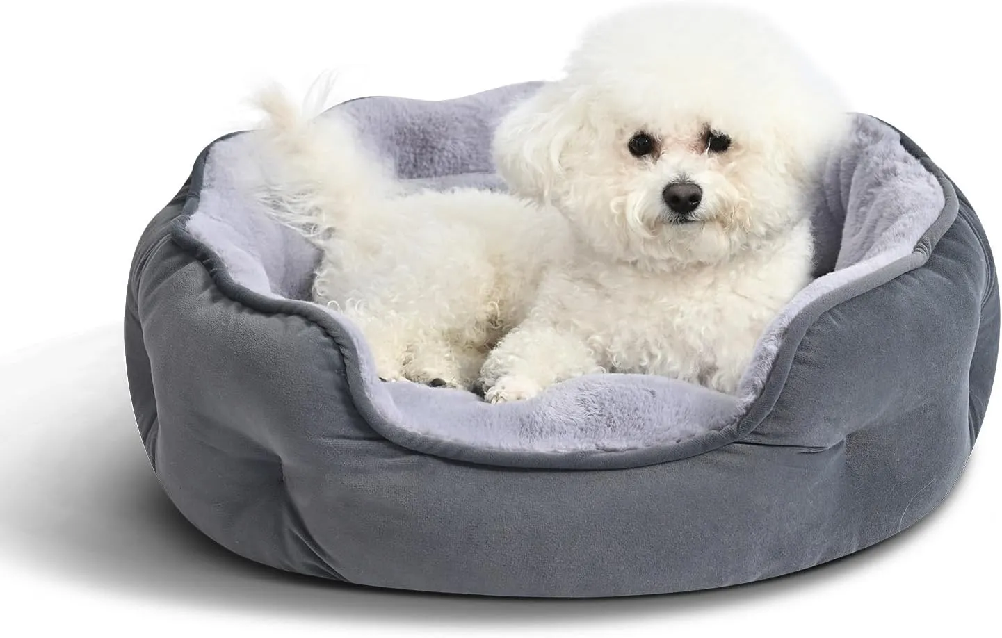 Amazon Basics Cuddler Pet Bed for Indoor Cats and Dogs with Soft Plush Cushion, Non-Slip Bottom, Gray, Small