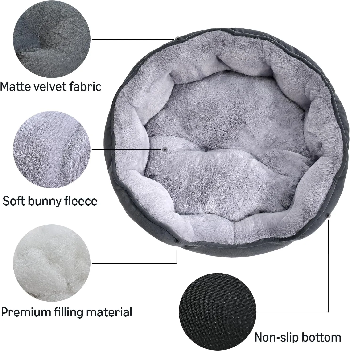 Amazon Basics Cuddler Pet Bed for Indoor Cats and Dogs with Soft Plush Cushion, Non-Slip Bottom, Gray, Small