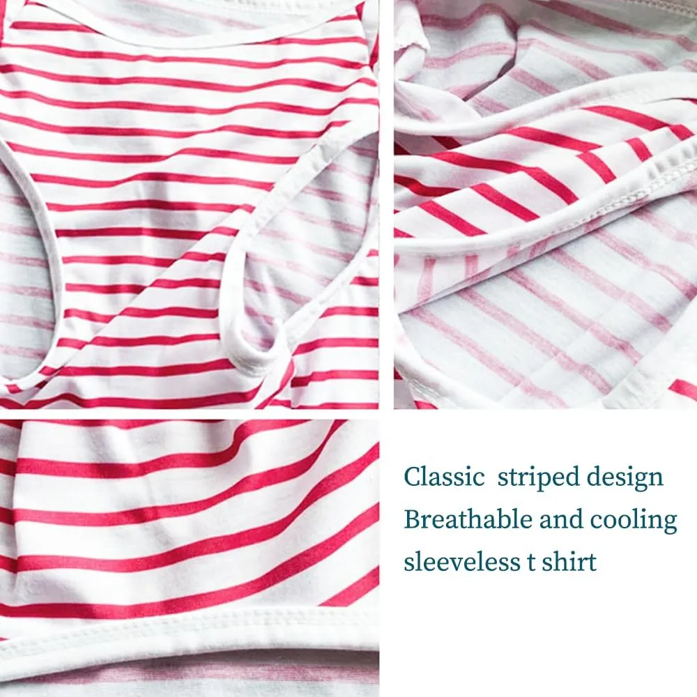 ANIAC Summer Large Dog Shirt for Girl Boy Red White Striped Cotton Dog T-Shirt Breathable Basic Tank Top Sleeveless Doggy Vest Cooling Pet Clothes for Big Dog 55-66 LB (Red-1, 6XL)