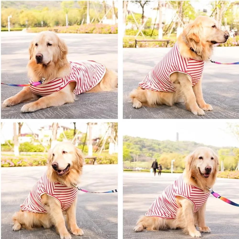 ANIAC Summer Large Dog Shirt for Girl Boy Red White Striped Cotton Dog T-Shirt Breathable Basic Tank Top Sleeveless Doggy Vest Cooling Pet Clothes for Big Dog 55-66 LB (Red-1, 6XL)