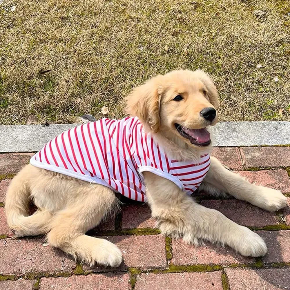 ANIAC Summer Large Dog Shirt for Girl Boy Red White Striped Cotton Dog T-Shirt Breathable Basic Tank Top Sleeveless Doggy Vest Cooling Pet Clothes for Big Dog 55-66 LB (Red-1, 6XL)