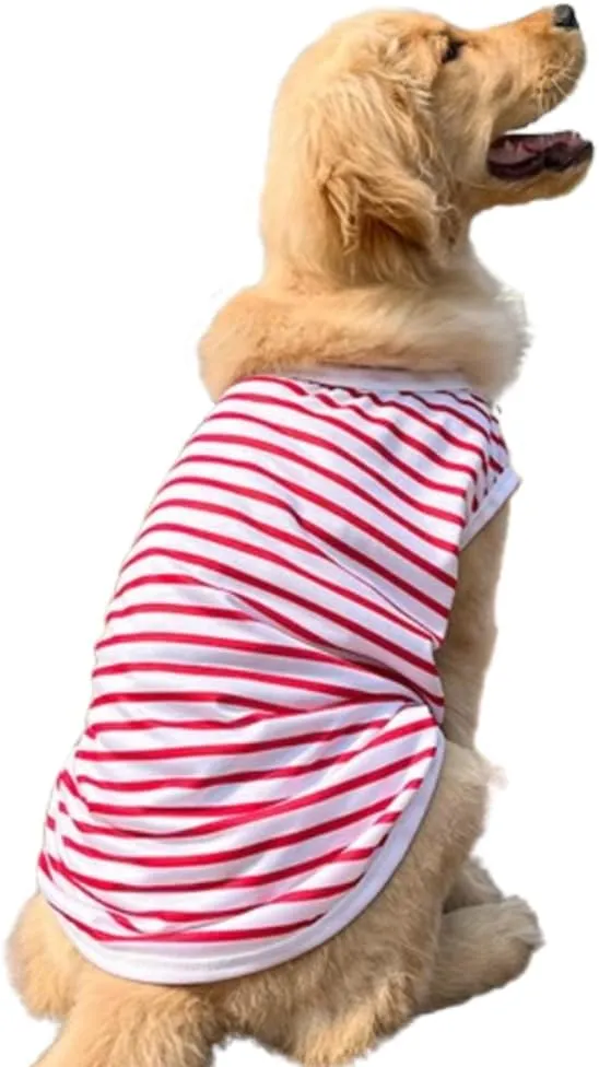 ANIAC Summer Large Dog Shirt for Girl Boy Red White Striped Cotton Dog T-Shirt Breathable Basic Tank Top Sleeveless Doggy Vest Cooling Pet Clothes for Big Dog 55-66 LB (Red-1, 6XL)