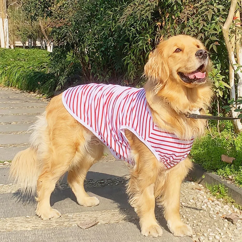 ANIAC Summer Large Dog Shirt for Girl Boy Red White Striped Cotton Dog T-Shirt Breathable Basic Tank Top Sleeveless Doggy Vest Cooling Pet Clothes for Big Dog 55-66 LB (Red-1, 6XL)