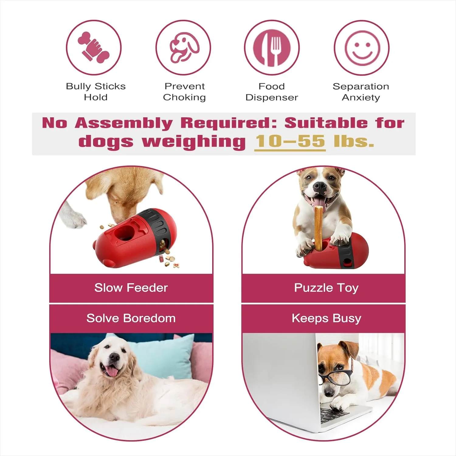 AUTENS Bully Stick Holder, Durable Dog Chew Holder Prevent Choking, Dog Toys for Treat Dispensing Slow Feeding, Long-Lasting Play Fits Various Bully Sticks and Treats and Dog Sizes (Red)