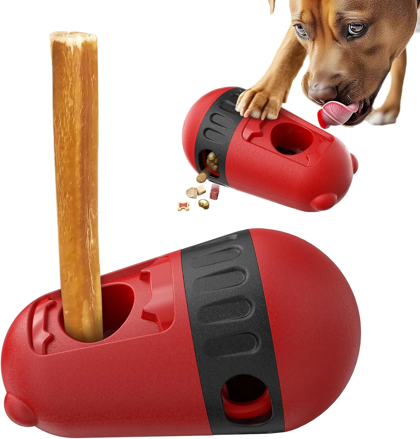 AUTENS Bully Stick Holder, Durable Dog Chew Holder Prevent Choking, Dog Toys for Treat Dispensing Slow Feeding, Long-Lasting Play Fits Various Bully Sticks and Treats and Dog Sizes (Red)