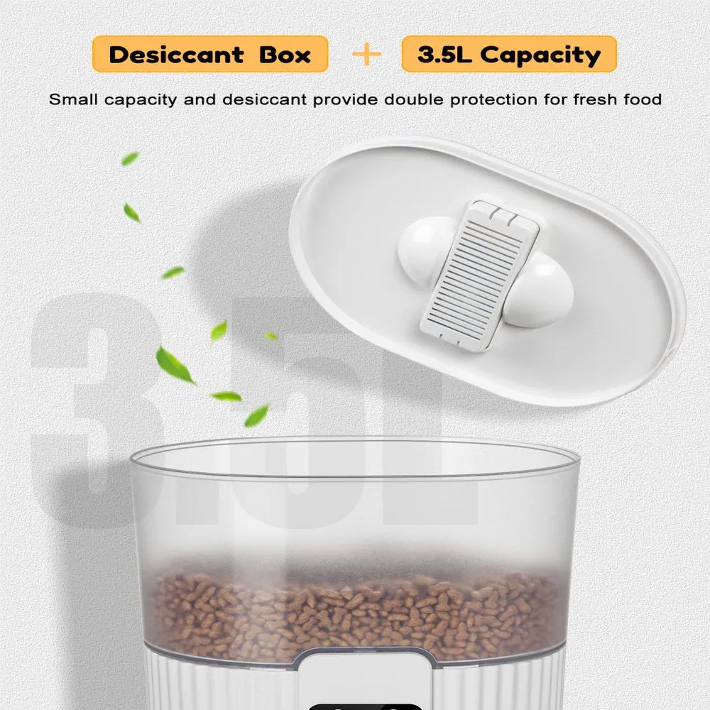 Automatic Cat Feeder, 3.5L Dual Power Pet Feeder Automatic Dry Food Dispenser, Control 1-4 Meals a Day, Automatic Dog Feeder