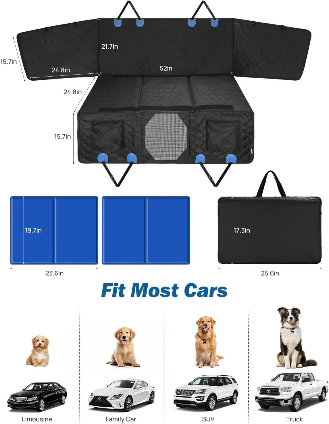 Back Seat Extender for Dogs with Cooling Mat,