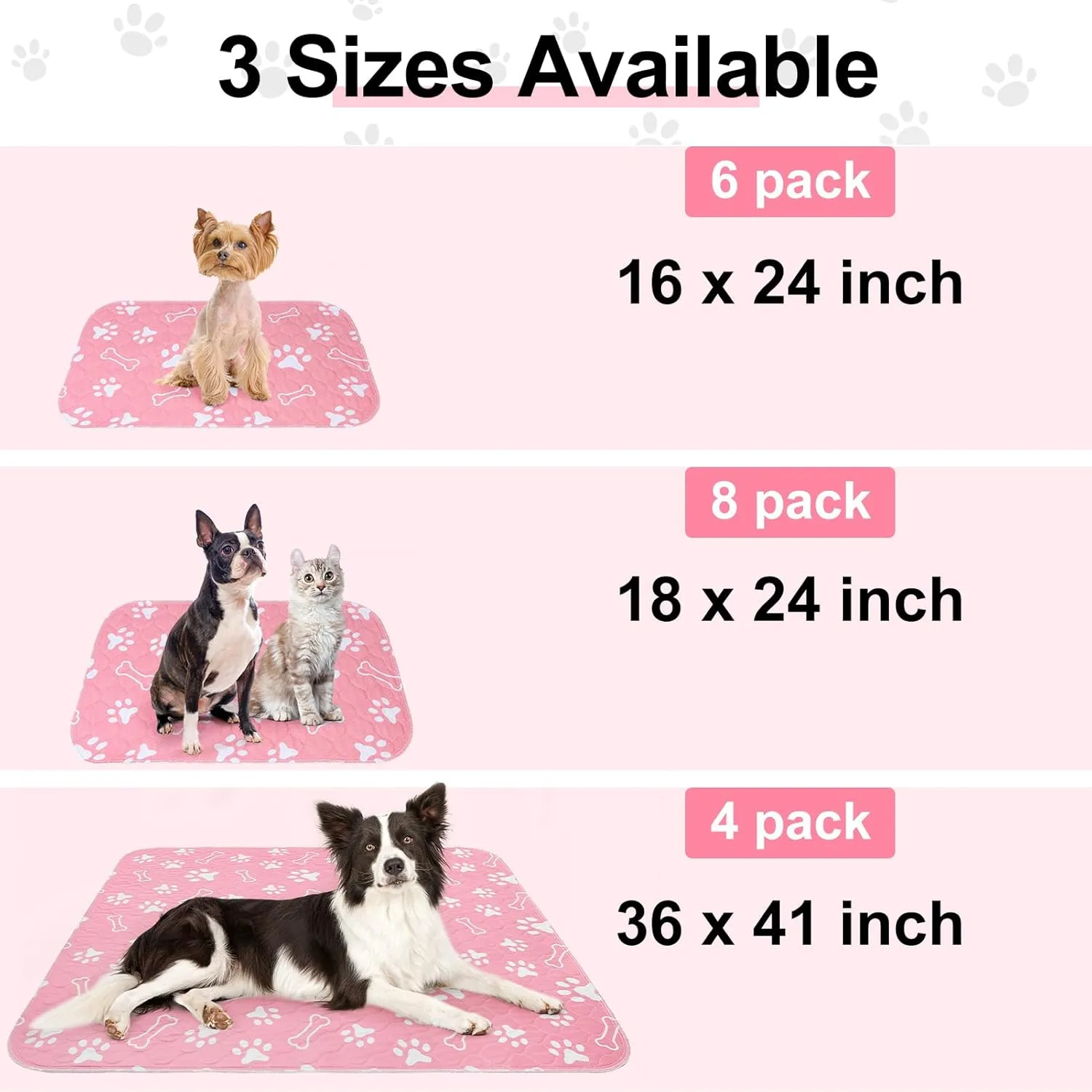 BEAUTYZOO 6 Pack Washable Pee Pads for Dogs, Reusable Puppy Pads for Potty Training, Waterproof Super Absorbent Whelping Pads Mats Non Slip Against Urine for Small Medium Dogs Cats, 16" x 24"