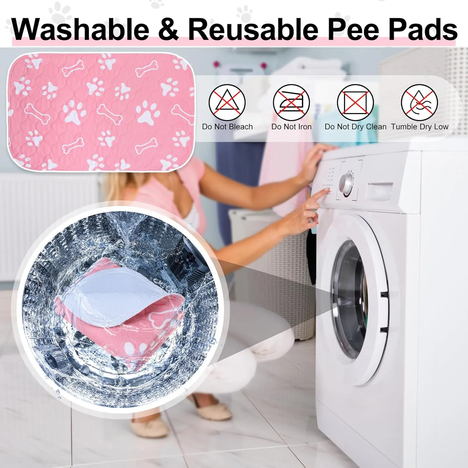 BEAUTYZOO 6 Pack Washable Pee Pads for Dogs, Reusable Puppy Pads for Potty Training, Waterproof Super Absorbent Whelping Pads Mats Non Slip Against Urine for Small Medium Dogs Cats, 16" x 24"