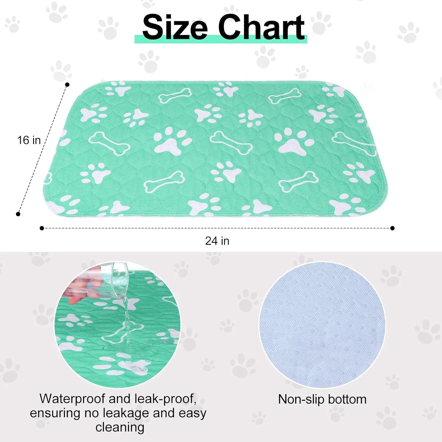 BEAUTYZOO 6 Pack Washable Pee Pads for Dogs, Reusable Puppy Pads for Potty Training, Waterproof Super Absorbent Whelping Pads Mats Non Slip Against Urine for Small Medium Dogs Cats, 16" x 24"