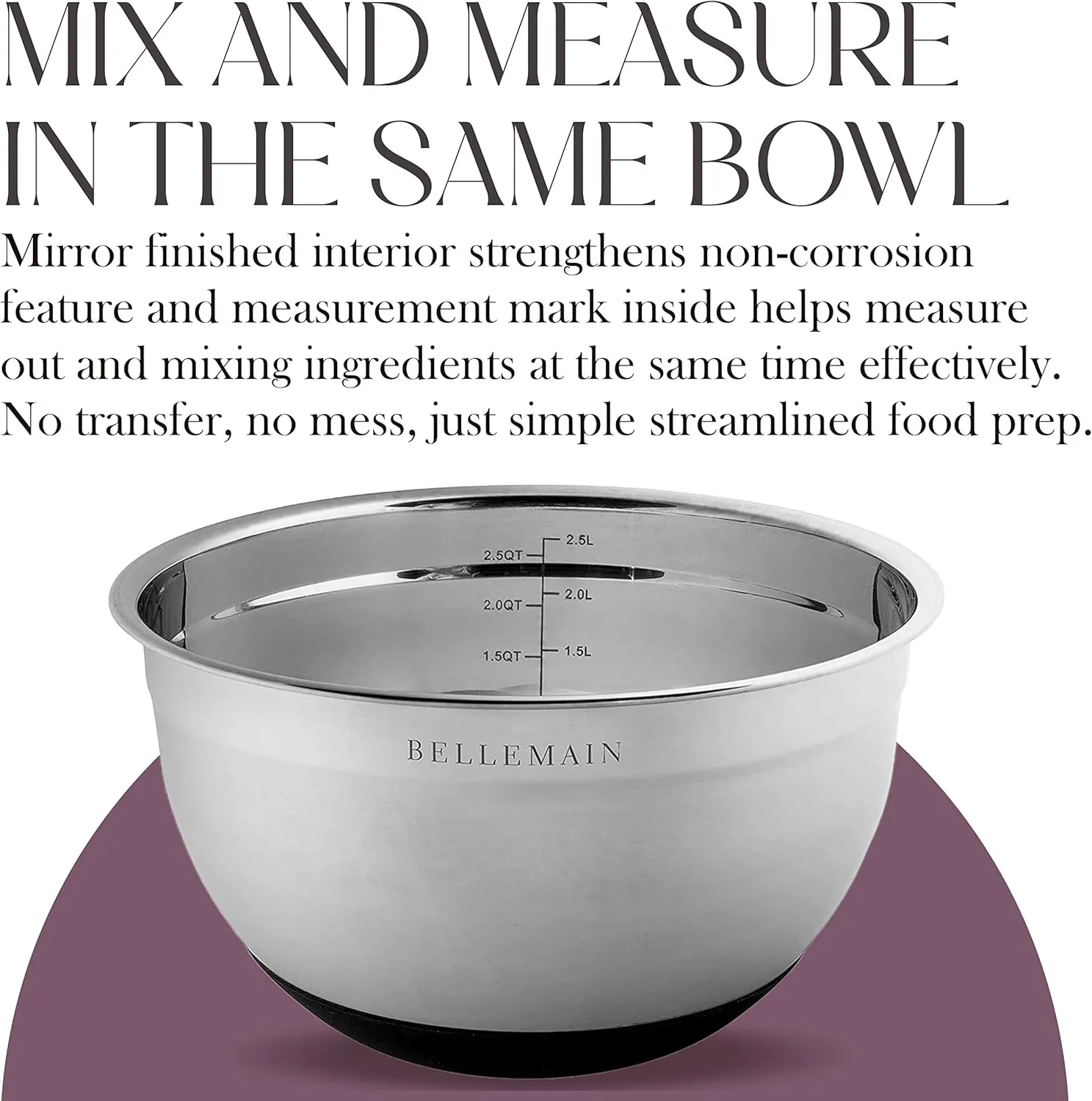 Bellemain Stainless Steel Non-Slip Mixing Bowls with Lids (3 Piece, Silver/Black)