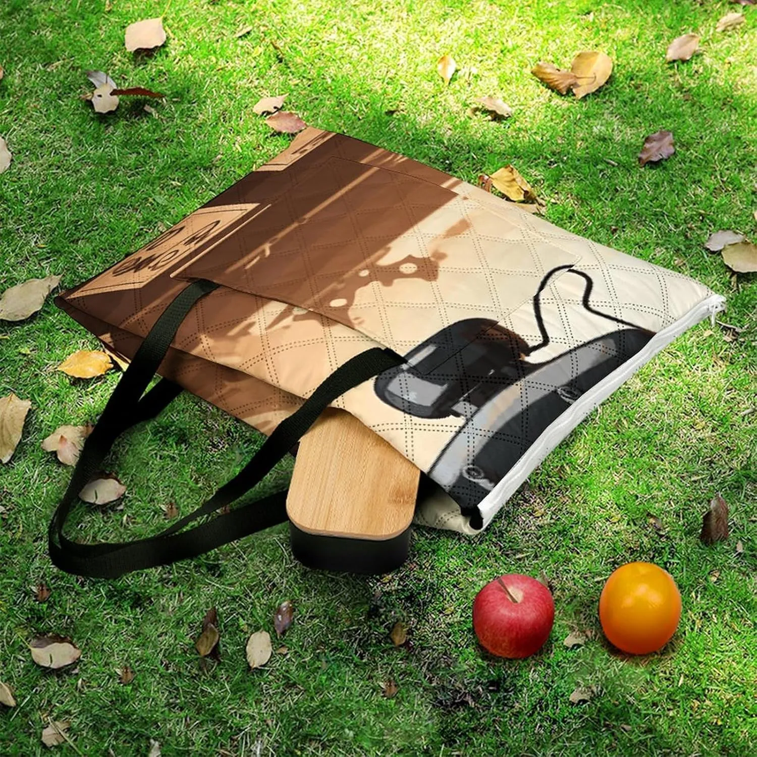 Black Robot Picnic Blanket Zipper Style Waterproof Foldable Outdoor,Picnic Mat Foldable As A Shopping Bag for Ladies, Portable Outdoor Blanket for Camping