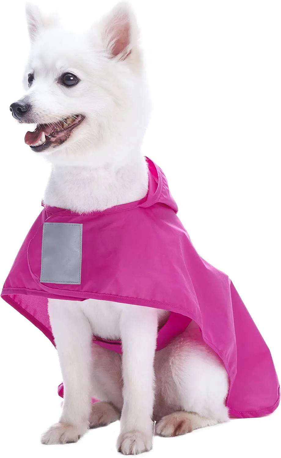 Blueberry Pet 4 Colors 16" Lightweight Packable Hooded Dog Rain Poncho with 3M Reflective Safety Tapes in Cerise Pink, Pack of 1 Outdoor Rain Jacket for Dogs