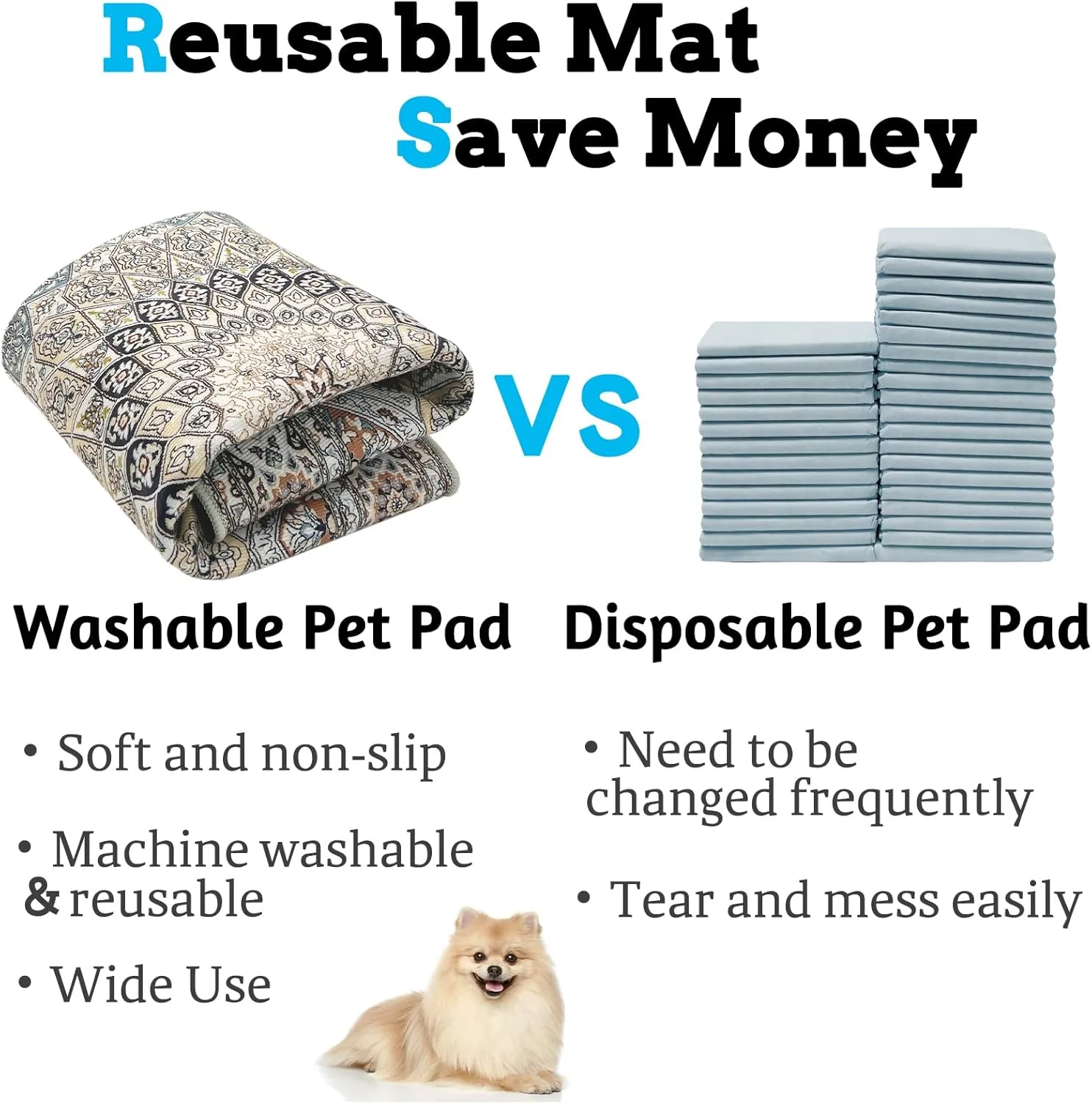 BNOSDM 2 Pcs Dog Playpen Mat Washable Reusable Puppy Pad 47x31 Inch Large Floor Protector Rug, Non-Slip Pet Mats for Dog Rabbit Fence, Crate and Kennel