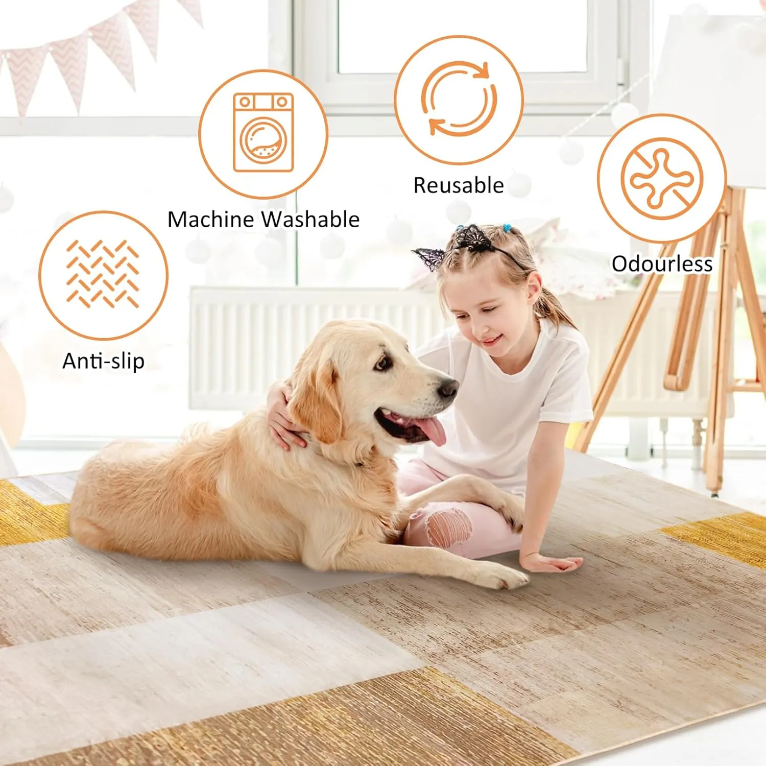 BNOSDM 79x55 in Large Rabbit Cage Liner Washable Dog Playpen Mats Reusable Pet Flooring Protect Rug with Anti Slip Bottom for Puppy Bunny Guinea Pig Ferret