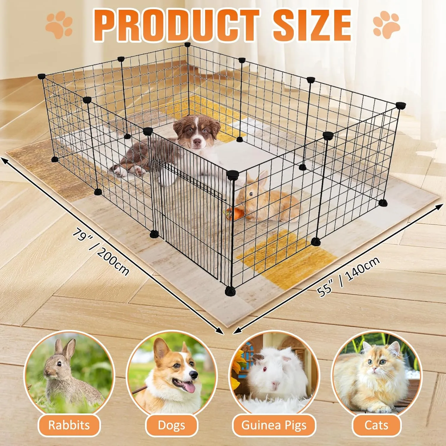 BNOSDM 79x55 in Large Rabbit Cage Liner Washable Dog Playpen Mats Reusable Pet Flooring Protect Rug with Anti Slip Bottom for Puppy Bunny Guinea Pig Ferret