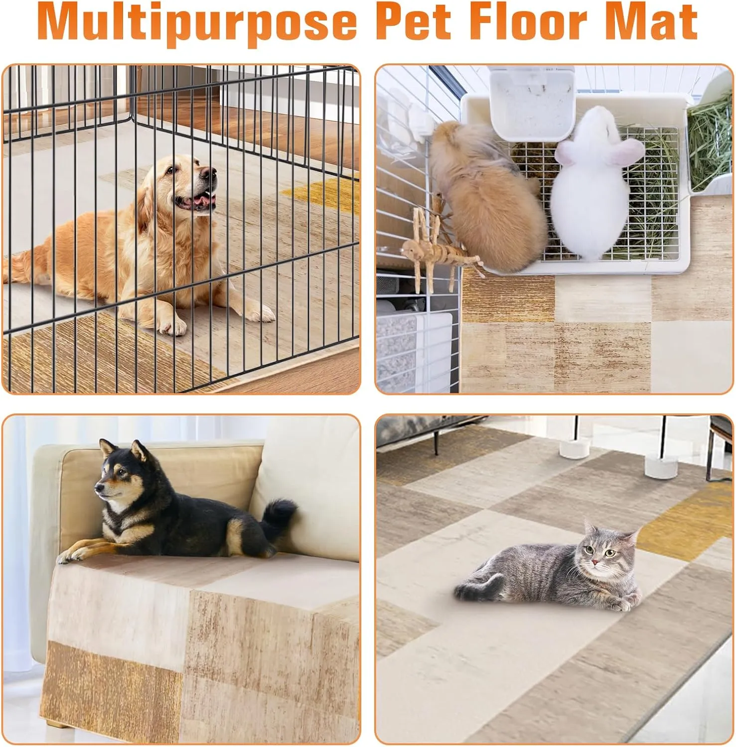 BNOSDM 79x55 in Large Rabbit Cage Liner Washable Dog Playpen Mats Reusable Pet Flooring Protect Rug with Anti Slip Bottom for Puppy Bunny Guinea Pig Ferret