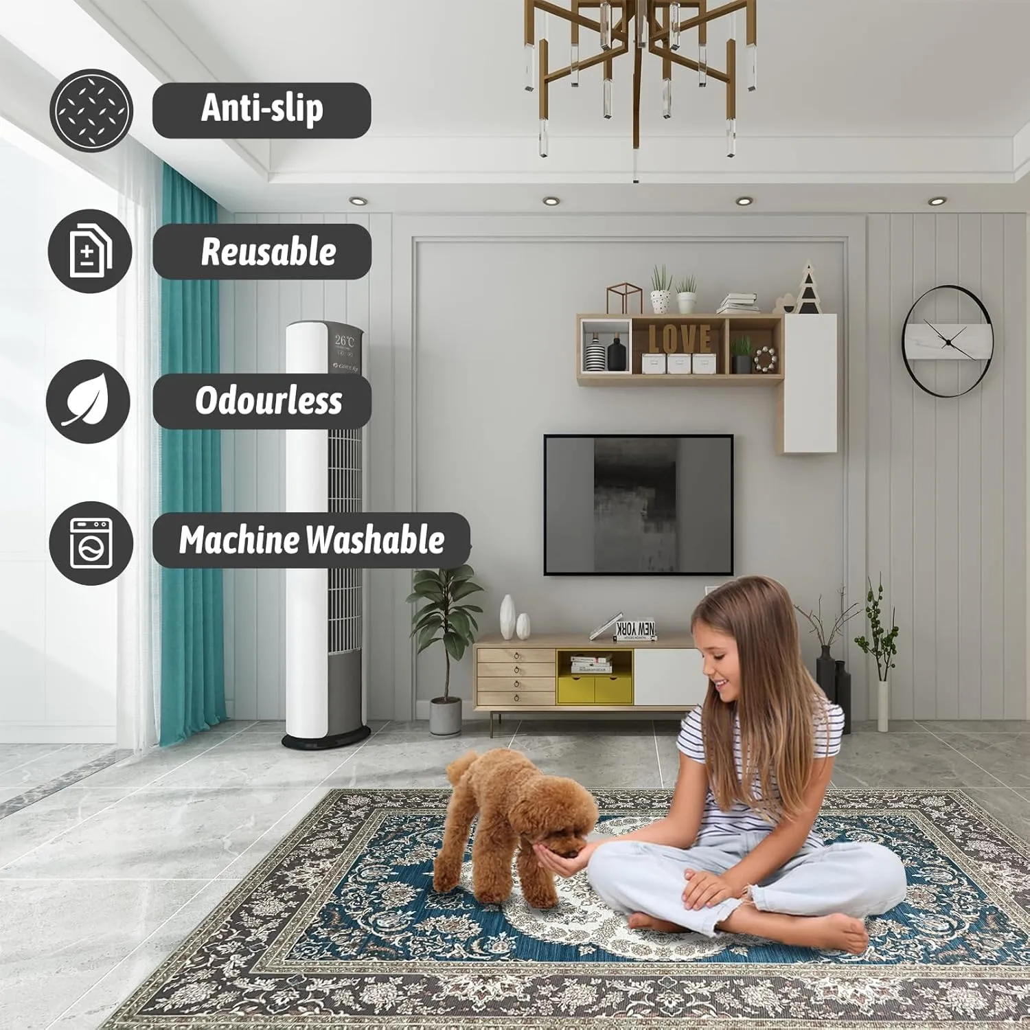 BNOSDM 79x55In Extra Large Dog Playpen Mat Washable Rabbit Cage Liner Reusable Puppy Floor Protector Rug, Non-Slip Pet Pads Mats Under Dog Rabbit Fence, Crate and Kennel