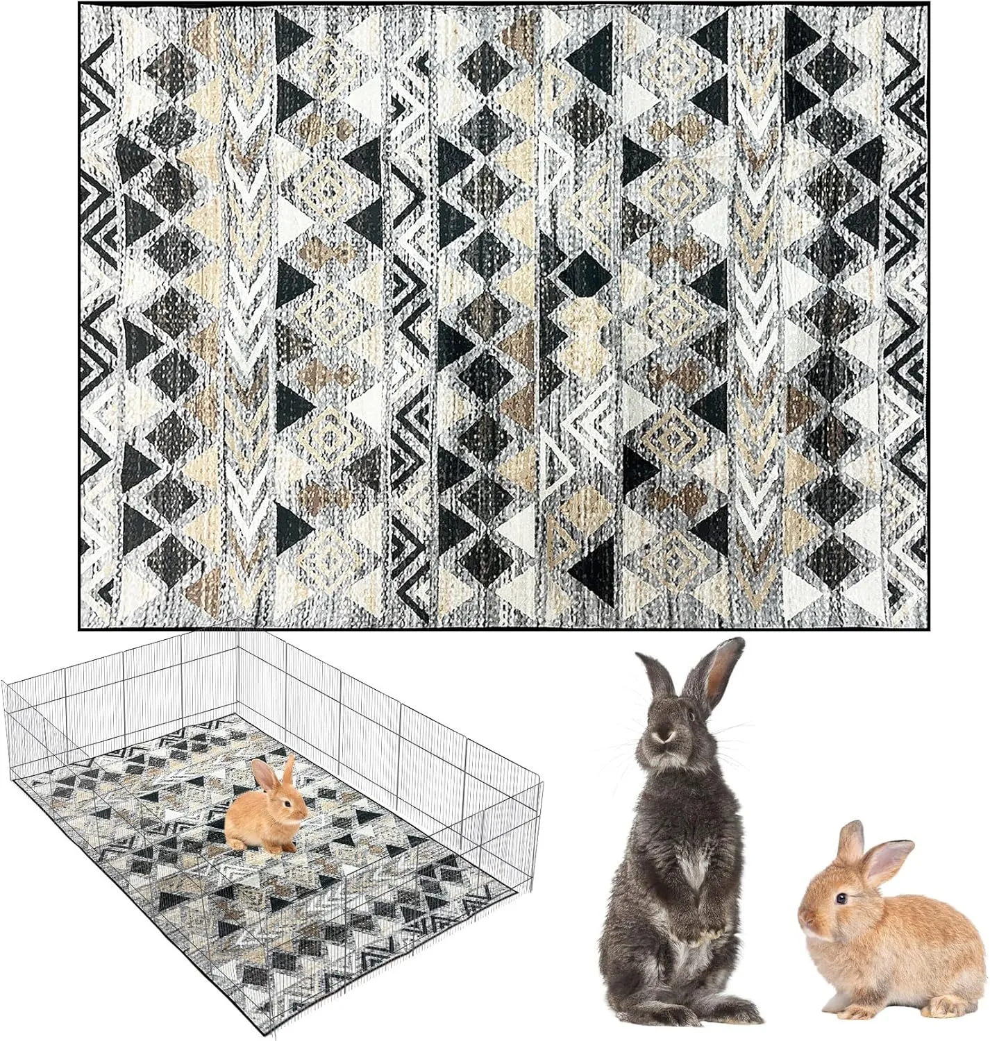 BNOSDM 79x55In Large Rabbit Cage Liners, Washable Bunny Mats Reusable Floor Protect Rug with Anti Slip Bottom, Big Dog Playpen Mats Pads for Dog Bunny Guinea Pig Ferret