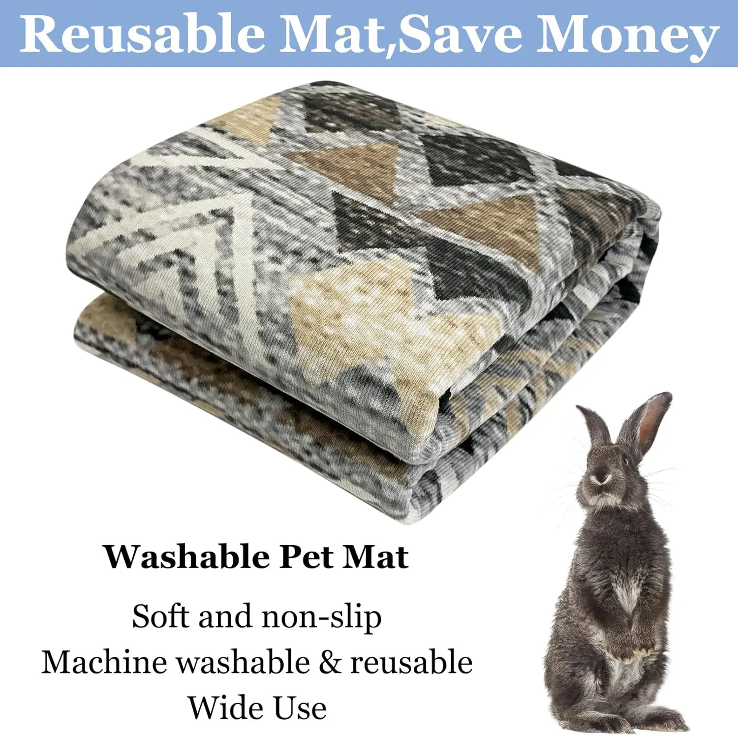 BNOSDM 91x63 Inches Rabbit Cage Liner Extra Large Washable Bunny Mats, Reusable Floor Protect Rug with Anti Slip Bottom, Pet Dog Playpen Pad for Rabbit Puppy Guinea Pig Ferret