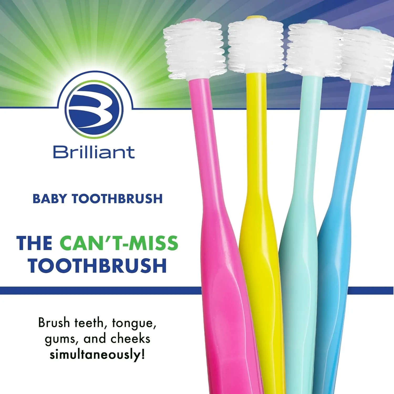 Brilliant Oral Care Baby Toothbrush with Soft Bristles and Round Head, for a Toddler Approved, Easy to Use All-Around Clean Mouth, Ages 0-2 Years, Pink, 1 Pack