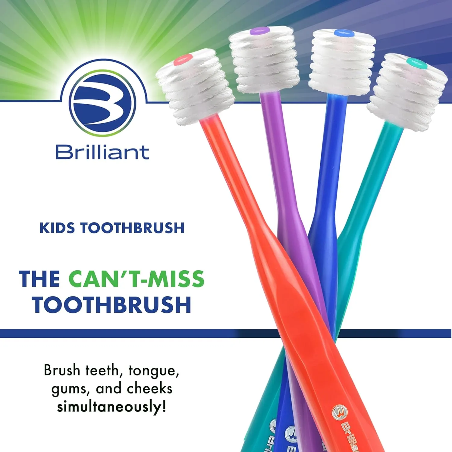 Brilliant Oral Care Kids Toothbrush with Soft Bristles and Round Head, for a Child Approved, Easy to Use All-Around Clean Mouth, Ages 5-9 Years, Purple, 1 Pack