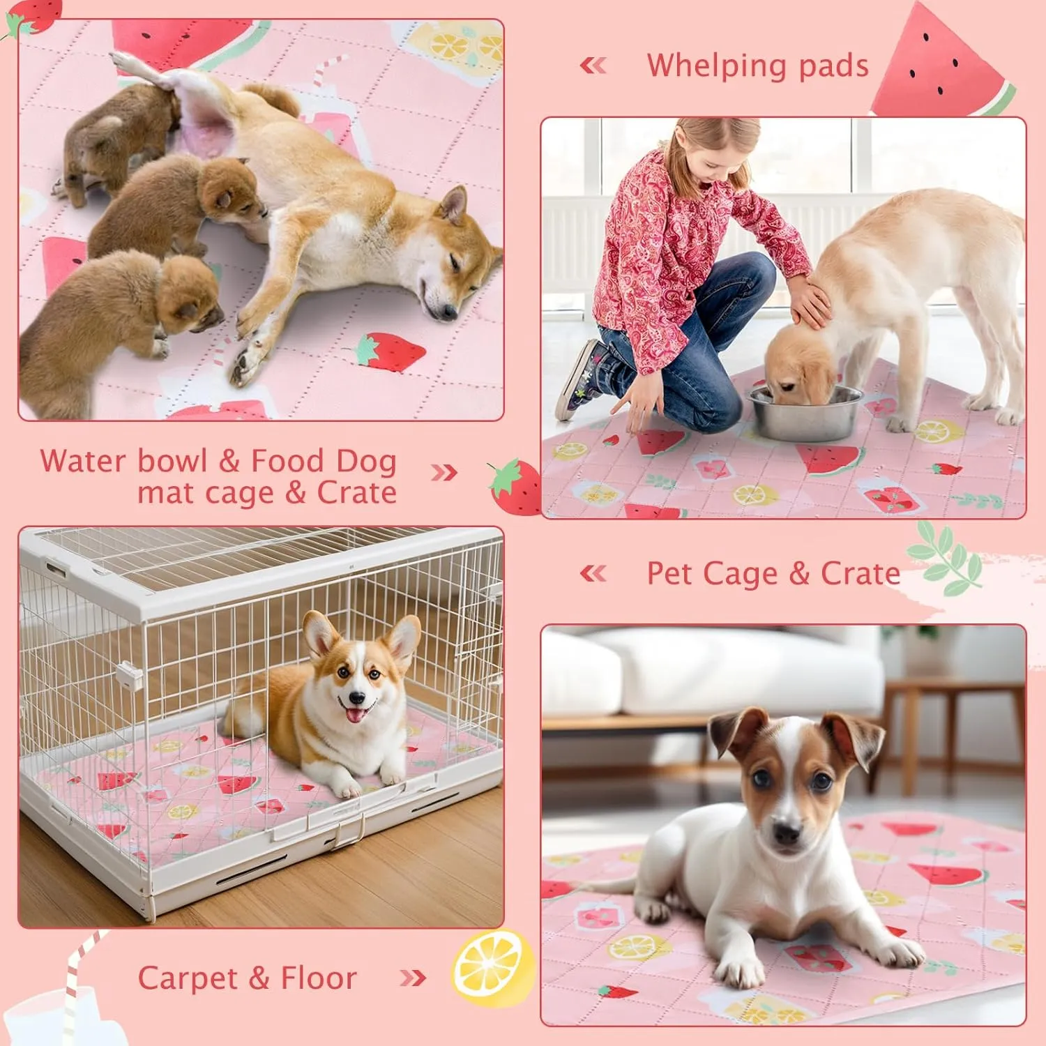 BVAGSS Washable Pee Pads for Dogs, 2 Pack Reusable Leakproof Puppy Wee Wee, Non-Slip Waterproof Pet Training, Super Absorbent Whelping XH081 (Watermelon, 24X18 Inch)