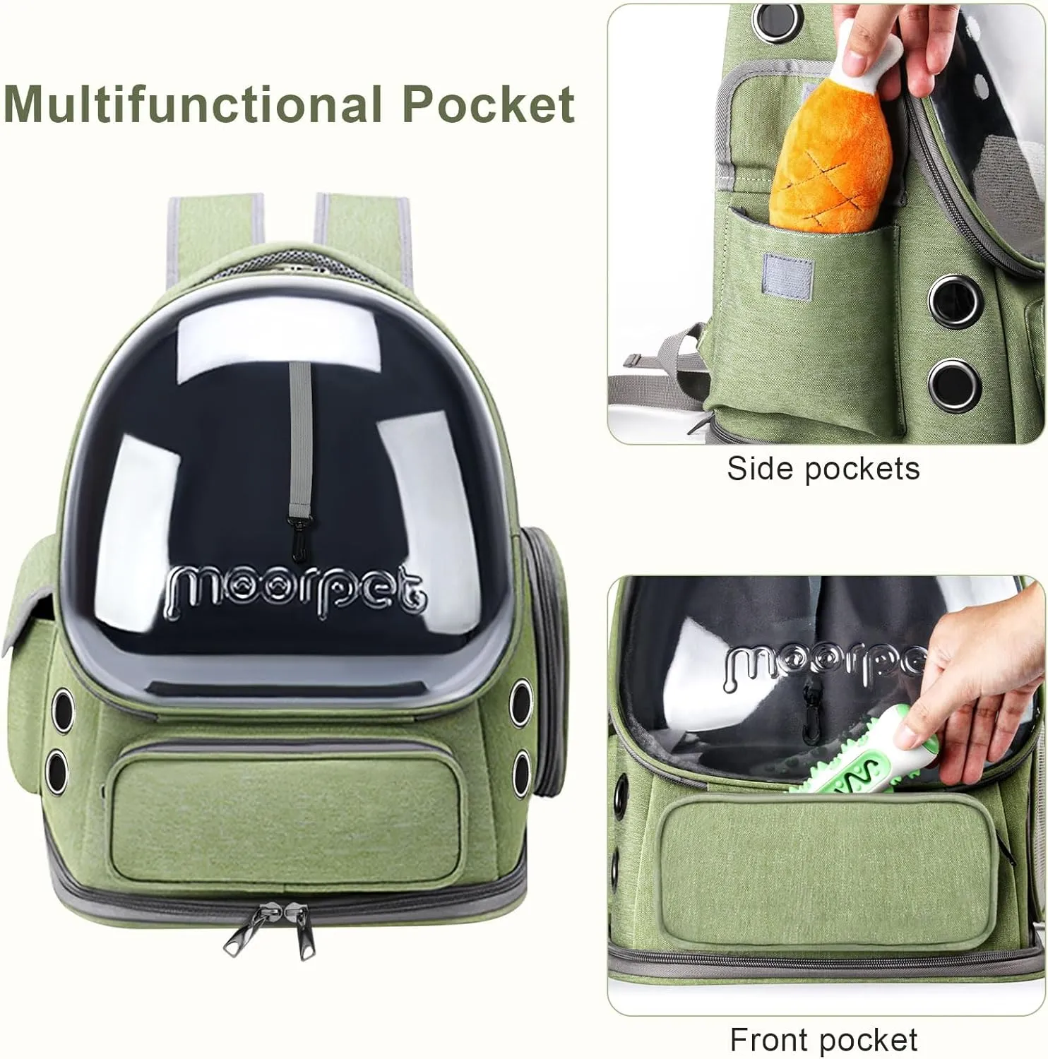 Cat Backpack Carrier, Breathable Cat Bubble Backpack Large Space Cat Carrier Backpack for Kitty Small Dog, Foldable Airline Approved Cat Backpack, Transparent Cat Travel Backpack Up to 20 lbs (Green)