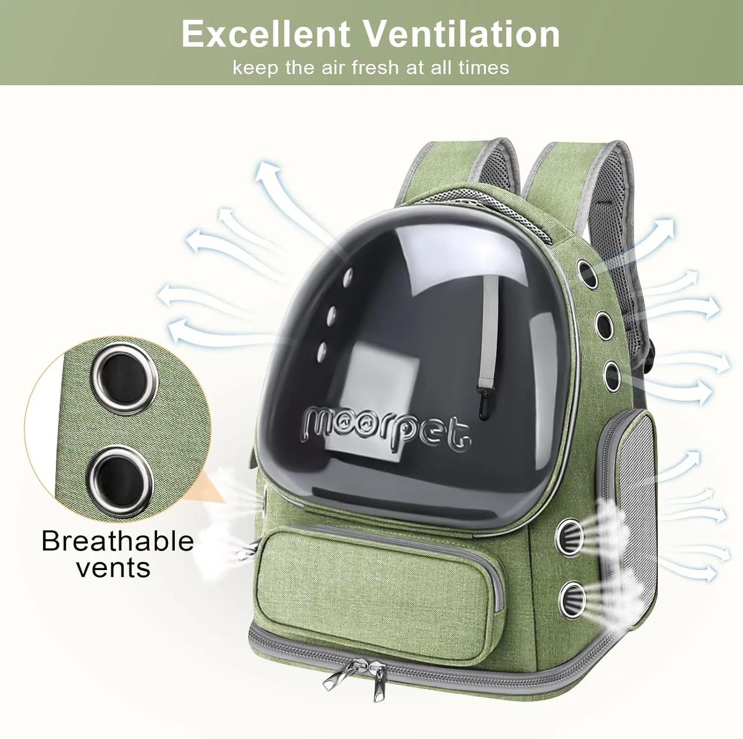 Cat Backpack Carrier, Breathable Cat Bubble Backpack Large Space Cat Carrier Backpack for Kitty Small Dog, Foldable Airline Approved Cat Backpack, Transparent Cat Travel Backpack Up to 20 lbs (Green)