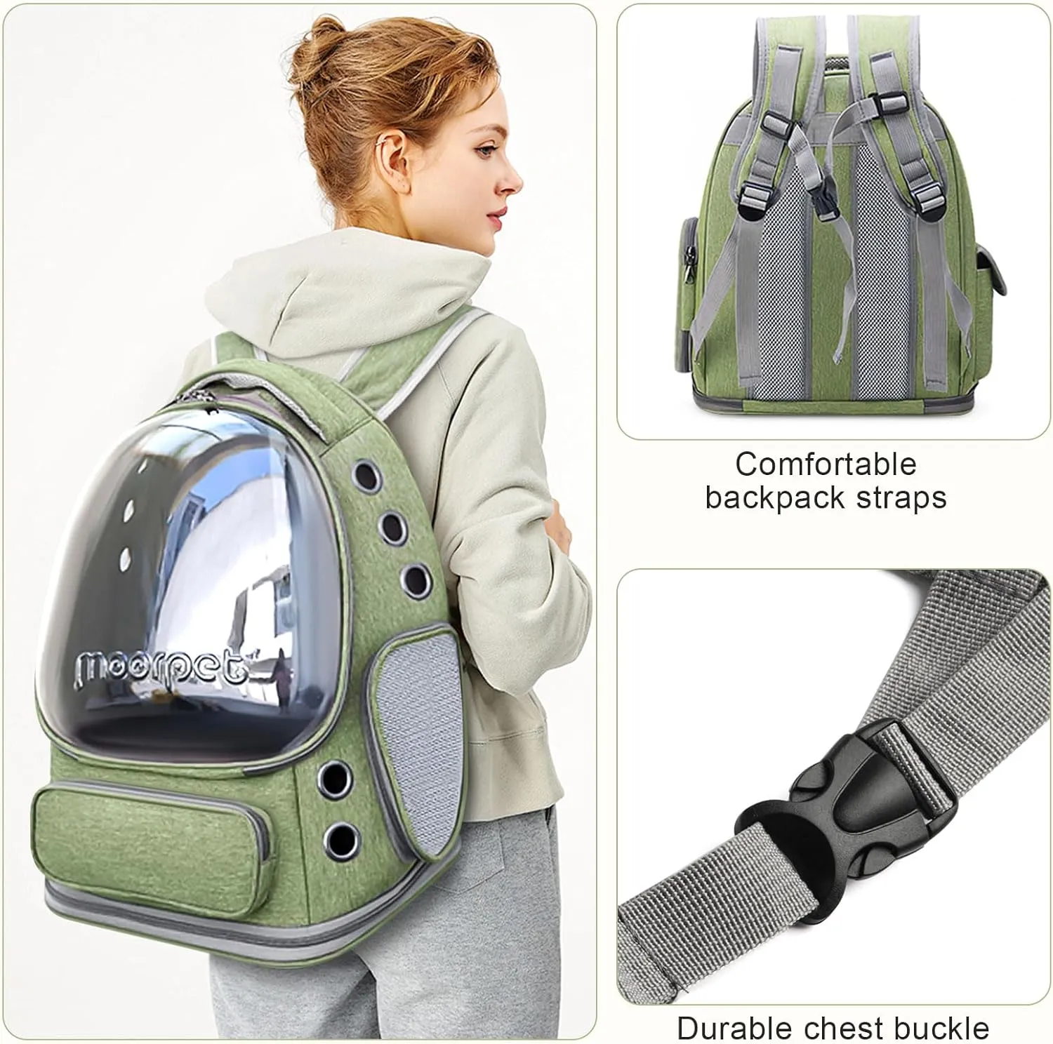 Cat Backpack Carrier, Breathable Cat Bubble Backpack Large Space Cat Carrier Backpack for Kitty Small Dog, Foldable Airline Approved Cat Backpack, Transparent Cat Travel Backpack Up to 20 lbs (Green)