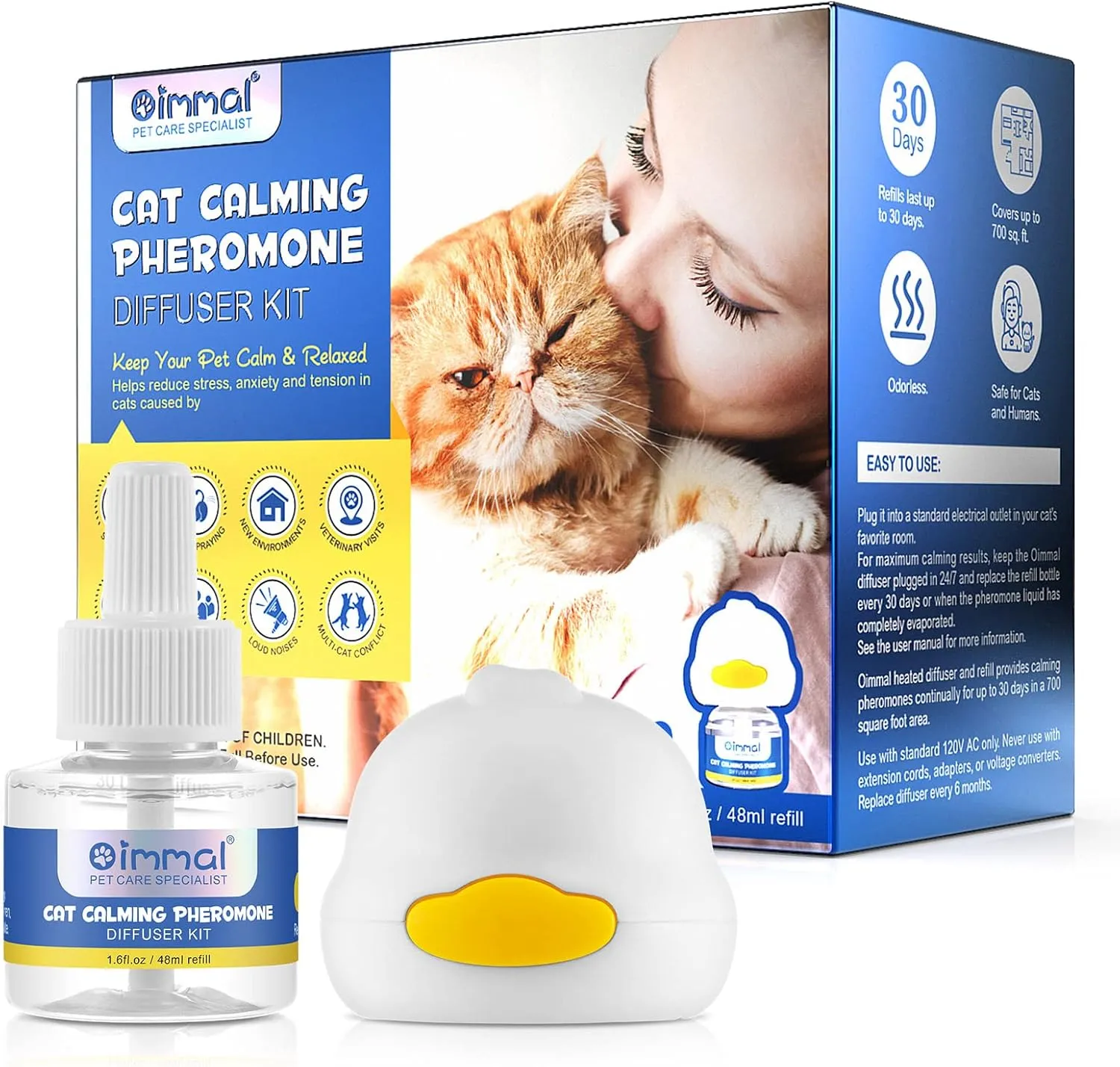 Cat Calming Pheromone DiffuserEnhanced Cat Calming Diffuser Kit for Cat Anxiety Relief, 2 in 1 Cat Calming Starter Kit (Diffuser Head   48ml Vial) for 30 Days Use (1 Pack)