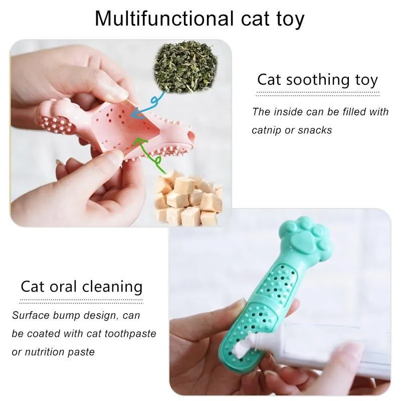 Cat Catnip Toothbrush Toy Interactive Chewing Brush Stick