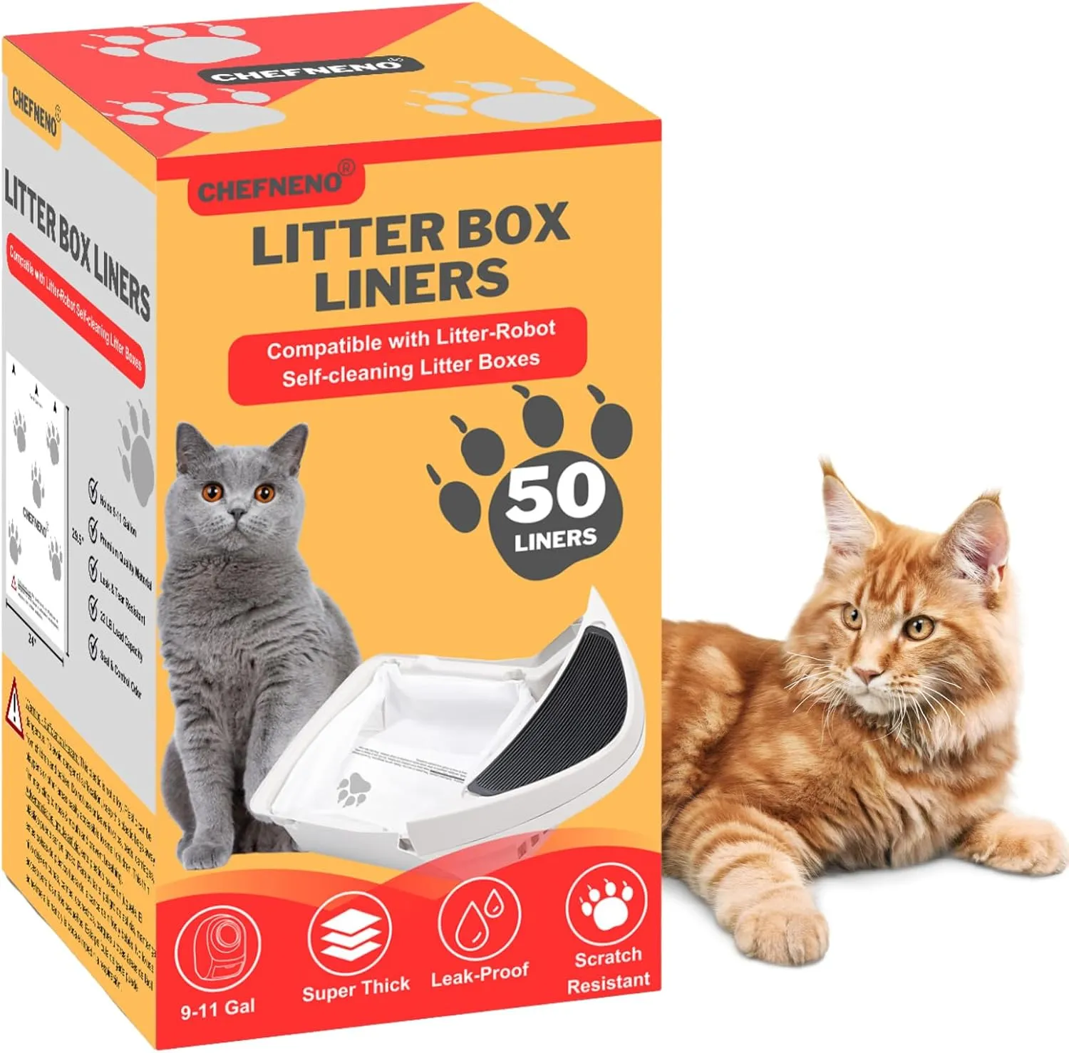 Cat Litter Box Liner Bags Compatible with Litter-Robot 3 & 4, Heavy Duty Waste Drawer Liners for Self-Cleaning Pet Kitty Litter Box Drawer, 9-11 Gallons (50 ct.)